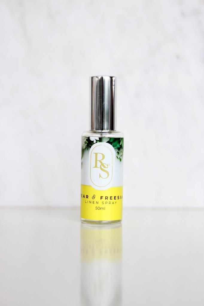 linen spray 50ml pear and freeshier Rs² Linen Spray – Pear & Freesia 50ml